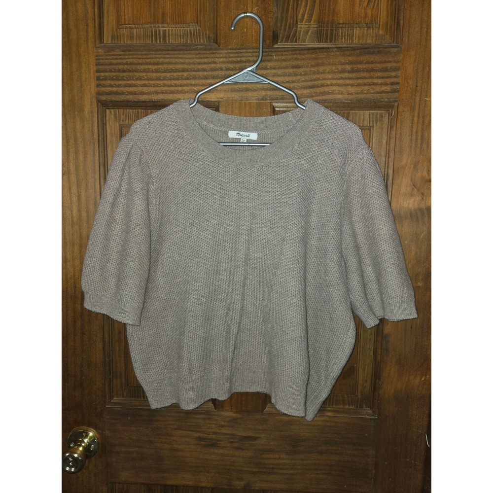 Madewell XXL Taupe Wool Blend Short Sleeve Textured Crewneck Sweater